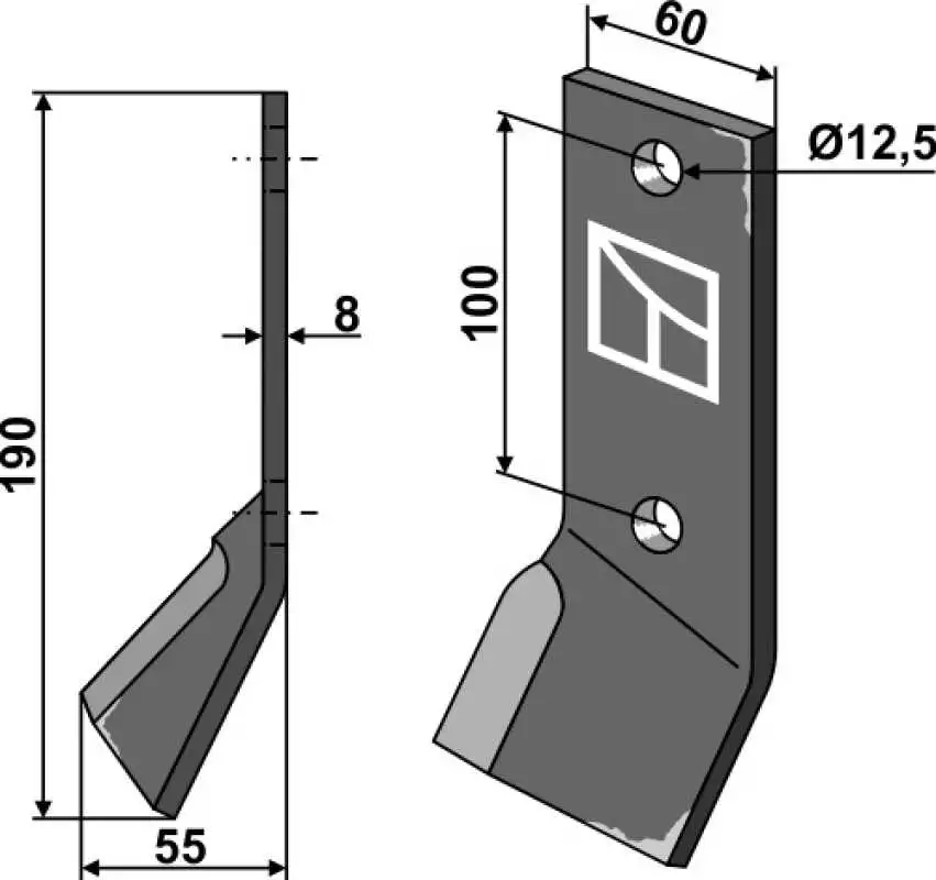 Schlegelmesser 190x60mm, rechts
